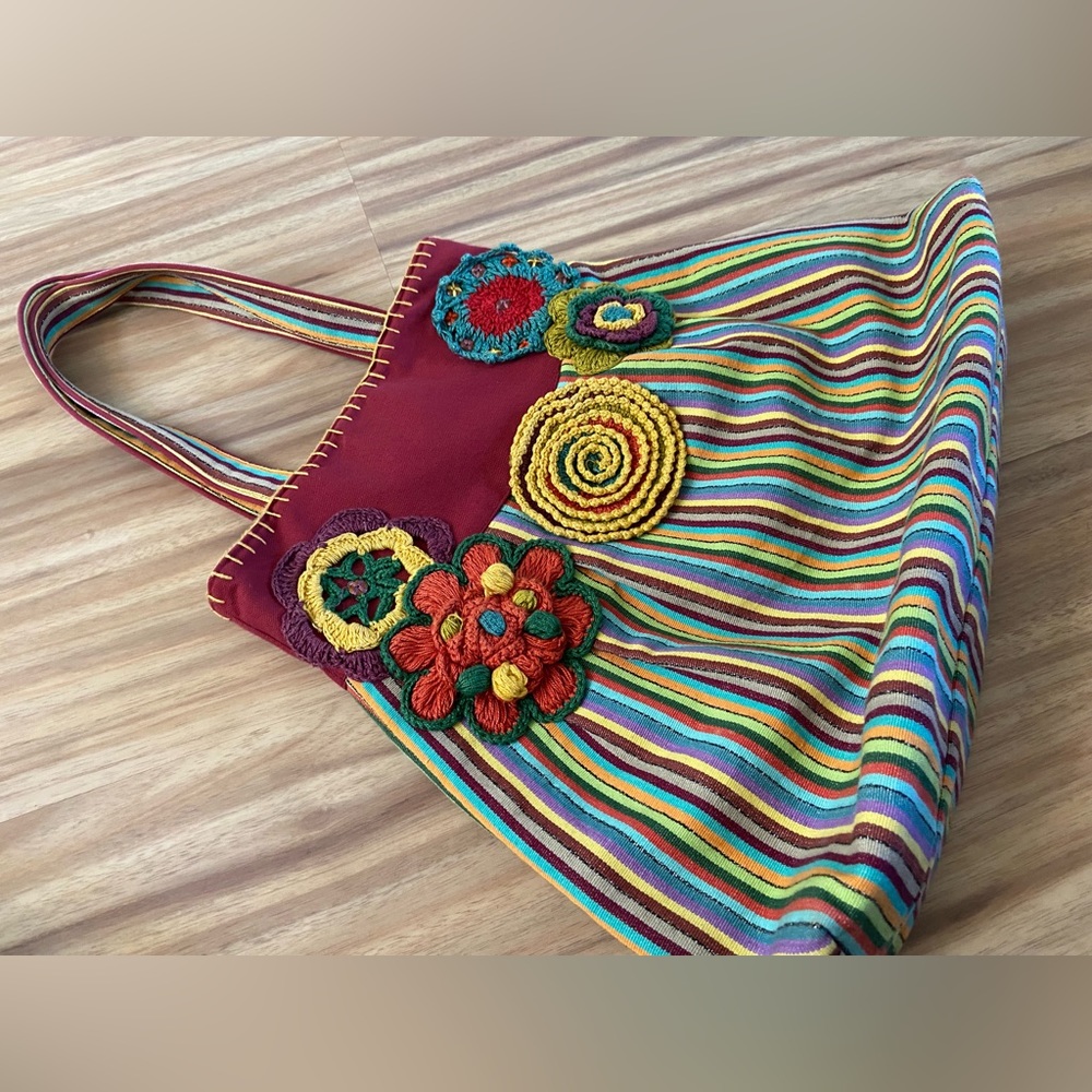 BUCO Colorful Canvas shoulder bag floral boho 15” hobo